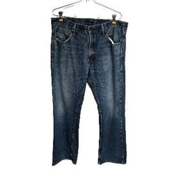 Levi's Jeans Men 36x30 Vintage 527 Blue Denim Dark Wash Frayed Hem Bootcut - Picture 1 of 16